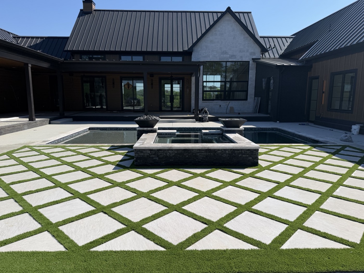 Example diamond-grid PaverTurf project shown until a yard photo is selected