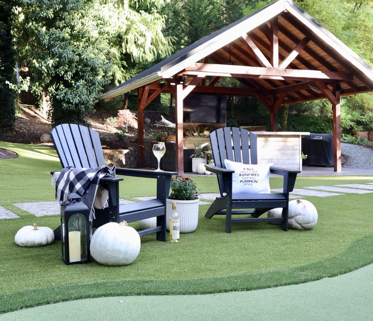 Finished backyard with lawn, pool, and PaverTurf path